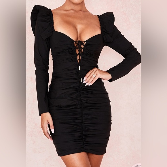 HOUSE OF CB London Floriana Black Stretch Frill mini Dress XS - Picture 1 of 5